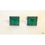A Pair of 18ct White Gold Emerald and Diamond Cufflinks by Hayward London