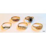 Five 9ct Gold Ladies Rings to include Diamond