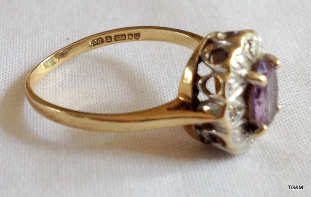 A 9ct gold ladies Amethyst and diamond ring size l/m - Image 3 of 3