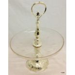 A silver plated glass cake stand 38cm high