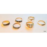 Six 9ct Gold Ladies Rings to include Diamond