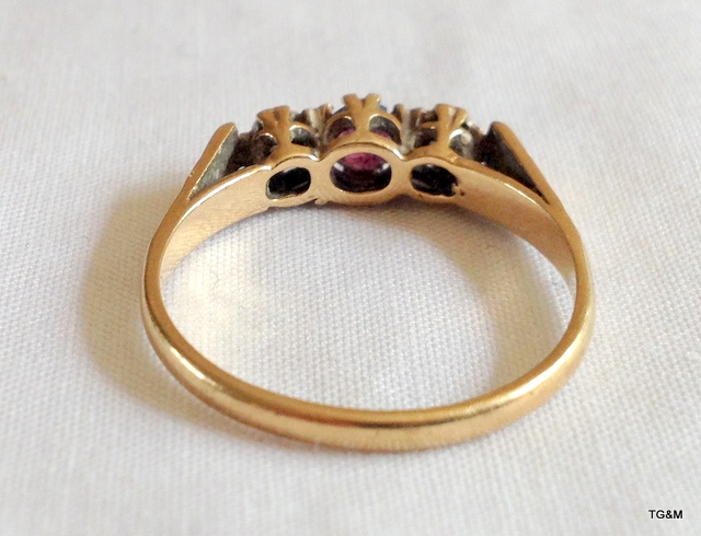 A 9ct gold ladies ruby and diamond ring size p/q - Image 2 of 2