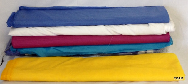 Large quantity of drape material (six rolls, various colours)