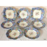 A part Victorian Hand Painted with Flowers Dessert Service, maker WR & Co ( 8 Pieces in total)