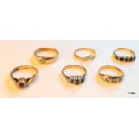 Six 9ct Gold Ladies Rings to include Diamond