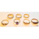 Seven 9ct Gold Ladies Rings to include Diamond