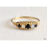 A 9ct Gold Antique Ladies Sapphire and Pearl Ring. Size Q