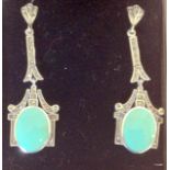 A Pair of silver marquisette and turquoise Art Deco style earrings