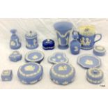 Wedgwood Jasperware items including vases, lidded boxes and limited edition mug