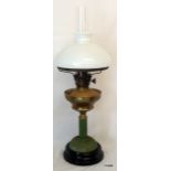 A c1900 good quality oil lamp with glass chimney and shade 73cm high