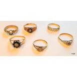 Six 9ct Gold Ladies Rings to include Diamond