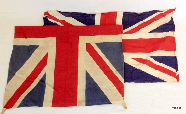 Two Union Jack flags the largest being 33 x 22 inches - two printed linen Queen Victoria souvenir 23 - Image 2 of 4