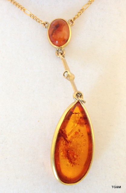 A 9ct Yellow Gold Antique Amber Necklace - Image 3 of 3