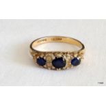 A 9Ct Gold Antique Ladies Sapphire Ring. Size O