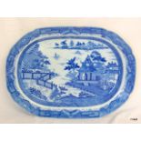 A 19th Century Blue & White Meat Plate with an Oriental Scene. 42 x 32 cm