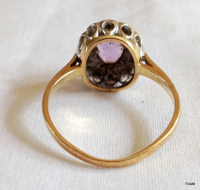 A 9ct gold ladies Amethyst and diamond ring size l/m - Image 2 of 3