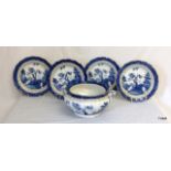 4 booths blue and white china plates and jardiniere