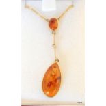 A 9ct Yellow Gold Antique Amber Necklace