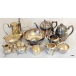 A collection of silver plate including tea set/bowl