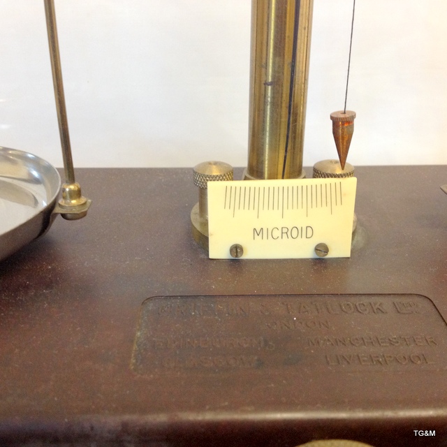 A mahogany cased set Griffin & Tatlock Ltd microid balance scales with two sets of weights - Image 2 of 6