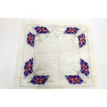 A rare paper napkin In Commemoration of the Great Peace Without Bloodshed in 1938. 35 cms square