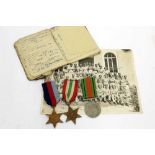 A WW2 medal group of three including the Italy Star and his Pay Book which confirms his medals to