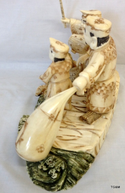 A carved Chinese bone group of fishermen 30cm long - Image 3 of 6