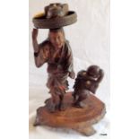 C19th Japanese carved wood figure of woman and child. 23cm high