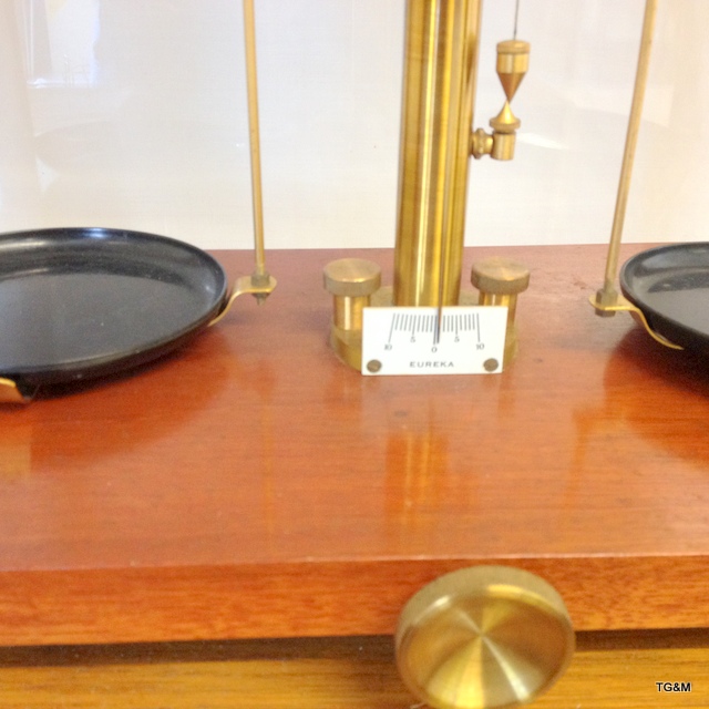 A set of late Victorian precision scales in a light oak glazed case by Eureka - London - Image 3 of 6