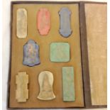 A vintage Chinese coloured pottery ink stamps in original fitted silk case