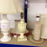 Three table lamps with shades