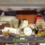 A mixed lot of items to include cigarette cases, boxes and a brass clock