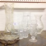 A quantity of glass vases, jugs and a tankard