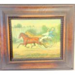 An oil on canvas Galloping trap racing signed Peters 40 x 36