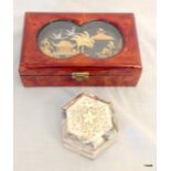 An oriental box and mother of pearl pill box