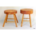 2 x rustic solid pine bespoke built milking stools