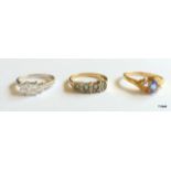 Three 9ct gold rings to include diamond