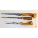 An antler handled carving set