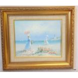 An oil on canvas beach scene signed J.Miller 38 x 37