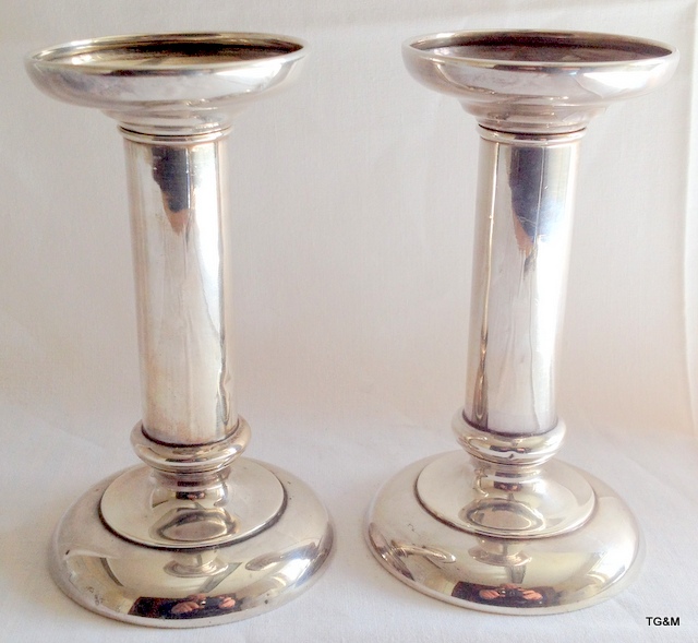 Pair of S Kirk & Sons American sterling silver candlesticks with detachable sconces 13.5cm high