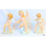 3 Wallendorf Cherub style china figurines depicting sports 13cm