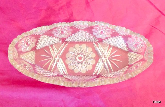 A Bohemian etched Ruby glass dish  and an etched glass centre dish - Image 2 of 3