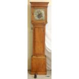 A 30 hour long case clock by John Watson of Kirby moon face with a pine case 197 x 46 x 23cm