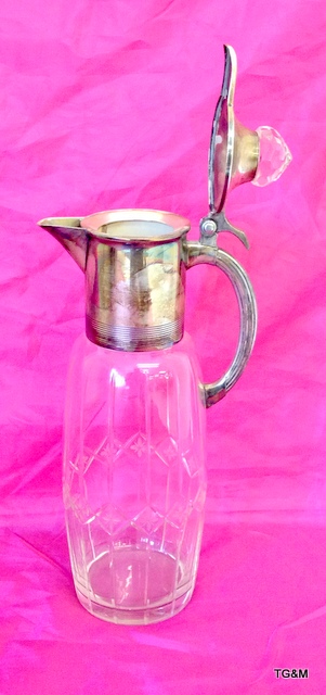 A crystal glass claret jug white metal top Blair makers mark to handle 30cm tall - Image 4 of 5