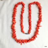 A red coral necklace, 70cm long