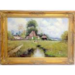 A signed oil on canvas Dutch country farm scene 92 x 67