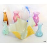 Caithness glass vases, wine stopper and handkerchief glass vase tallest 21cm