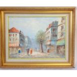 An oil on canvas French street scene signed Burnett 80 x 70