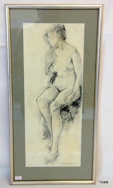 A framed pencil drawing of a nude signed and dates Robert Spearman 1952