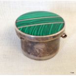 A hallmarked silver and malachite Art Deco style pill pot